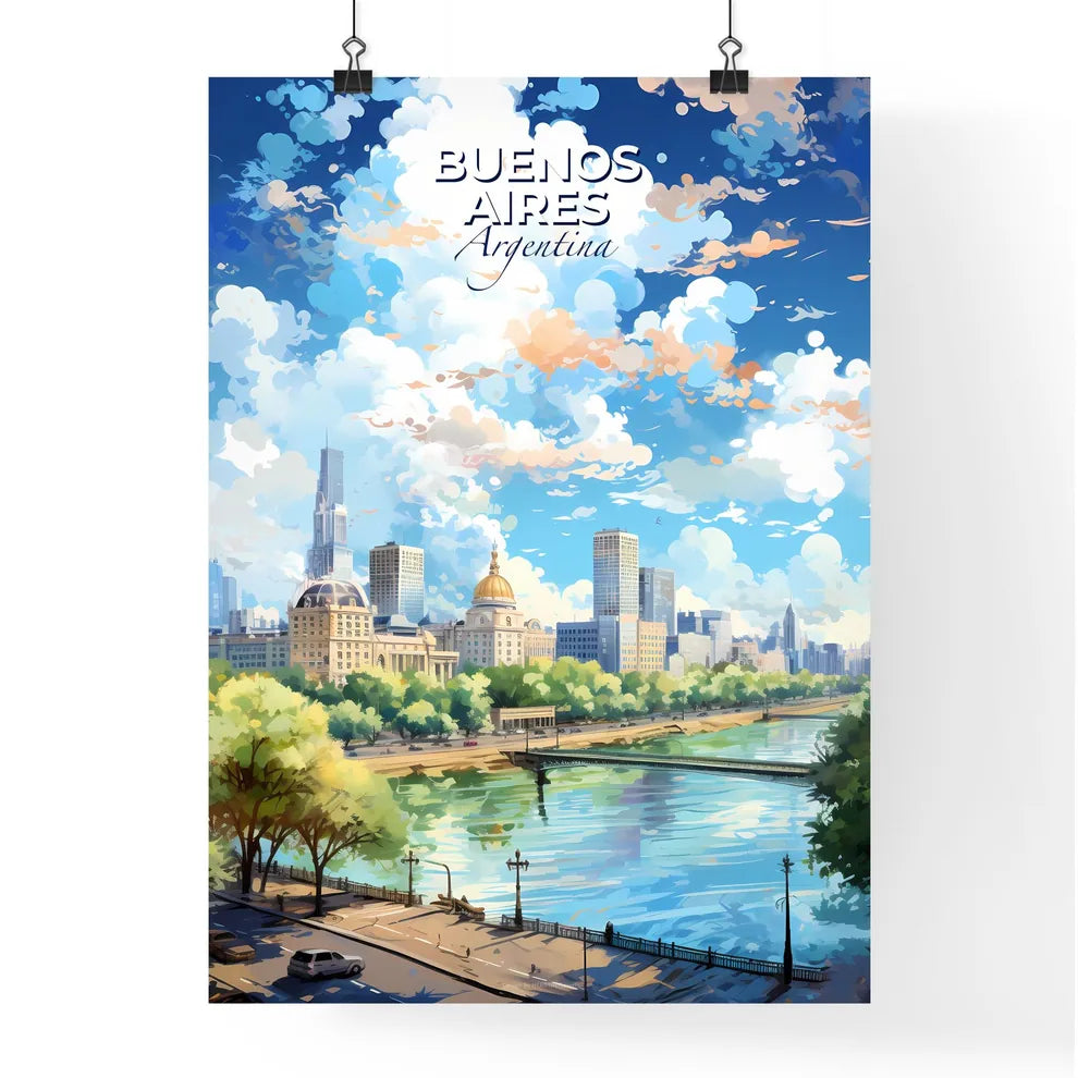 Buenos Aires Argentina Skyline - A City Landscape With Trees And A River  - Customizable Travel Gift