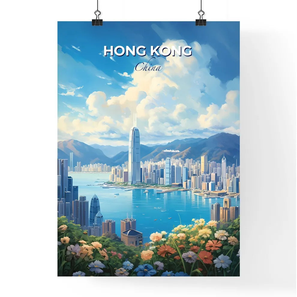 Hong Kong China Skyline - A Cityscape With A Body Of Water And Mountains  - Customizable Travel Gift