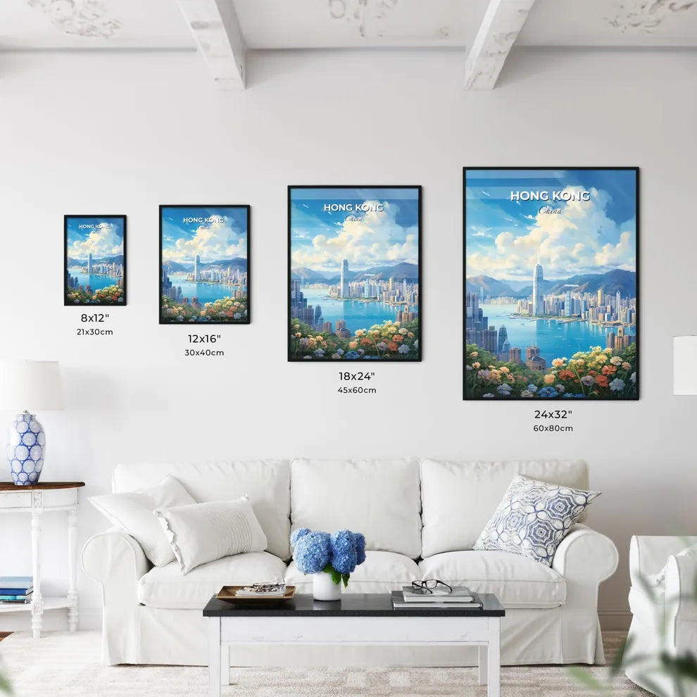 Hong Kong China Skyline - A Cityscape With A Body Of Water And Mountains  - Customizable Travel Gift