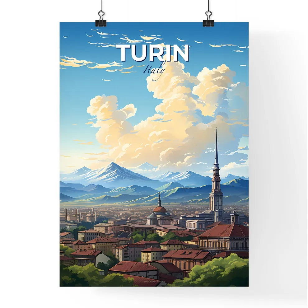 Turin Italy Skyline - A City With Mountains In The Background  - Customizable Travel Gift