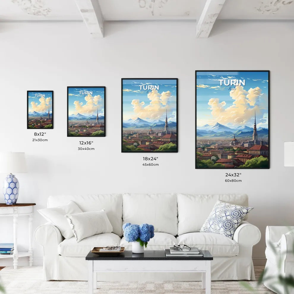 Turin Italy Skyline - A City With Mountains In The Background  - Customizable Travel Gift