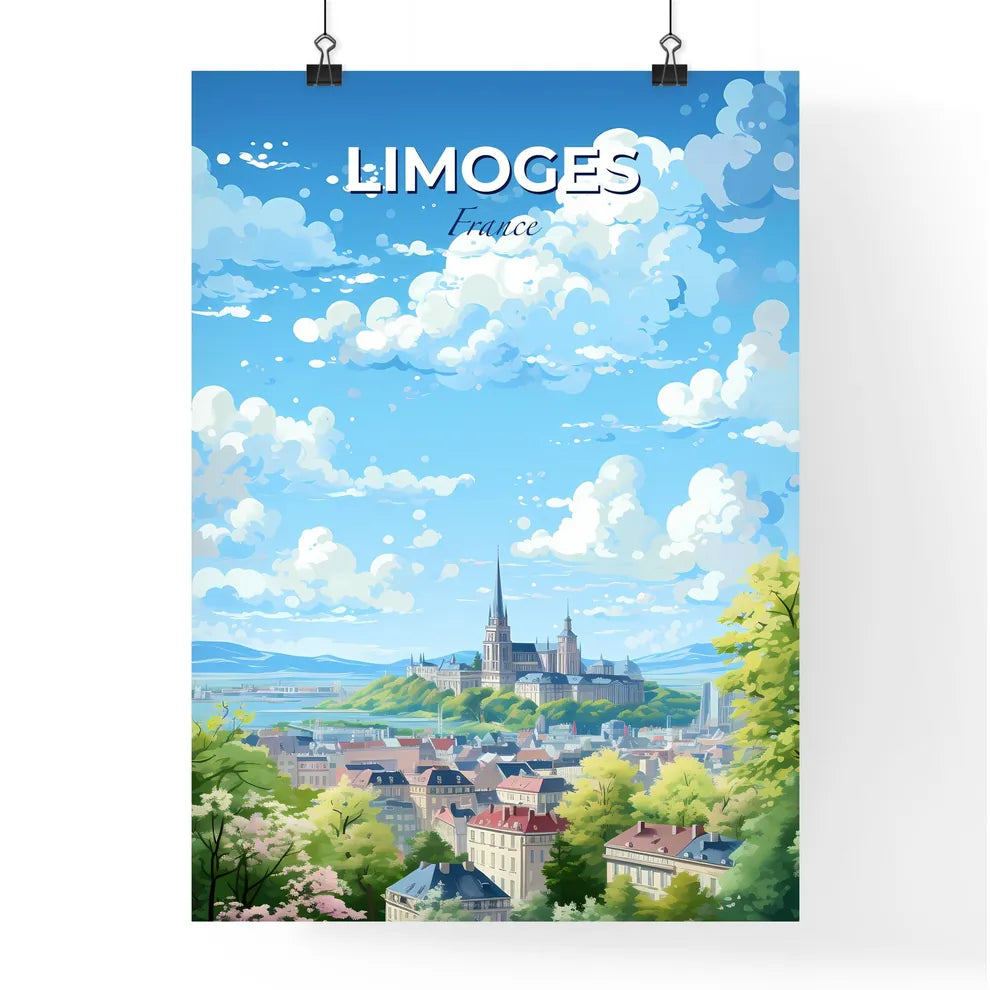 Limoges France Skyline - A City Landscape With A Castle And Trees  - Customizable Travel Gift