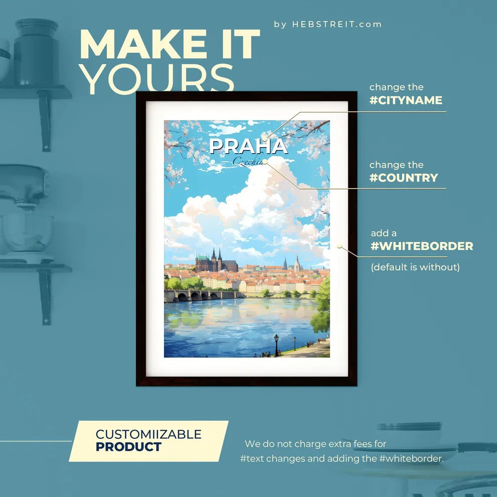 Praha Czechia Skyline - A City By A River  - Customizable Travel Gift