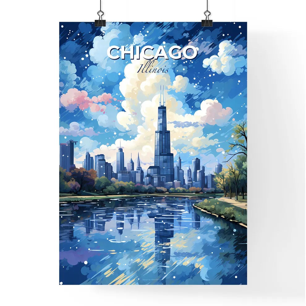 Chicago Skyline - A Cityscape With Trees And A River  - Customizable Travel Gift