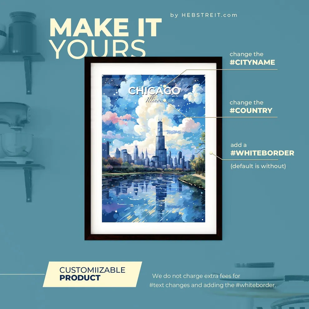 Chicago Skyline - A Cityscape With Trees And A River  - Customizable Travel Gift