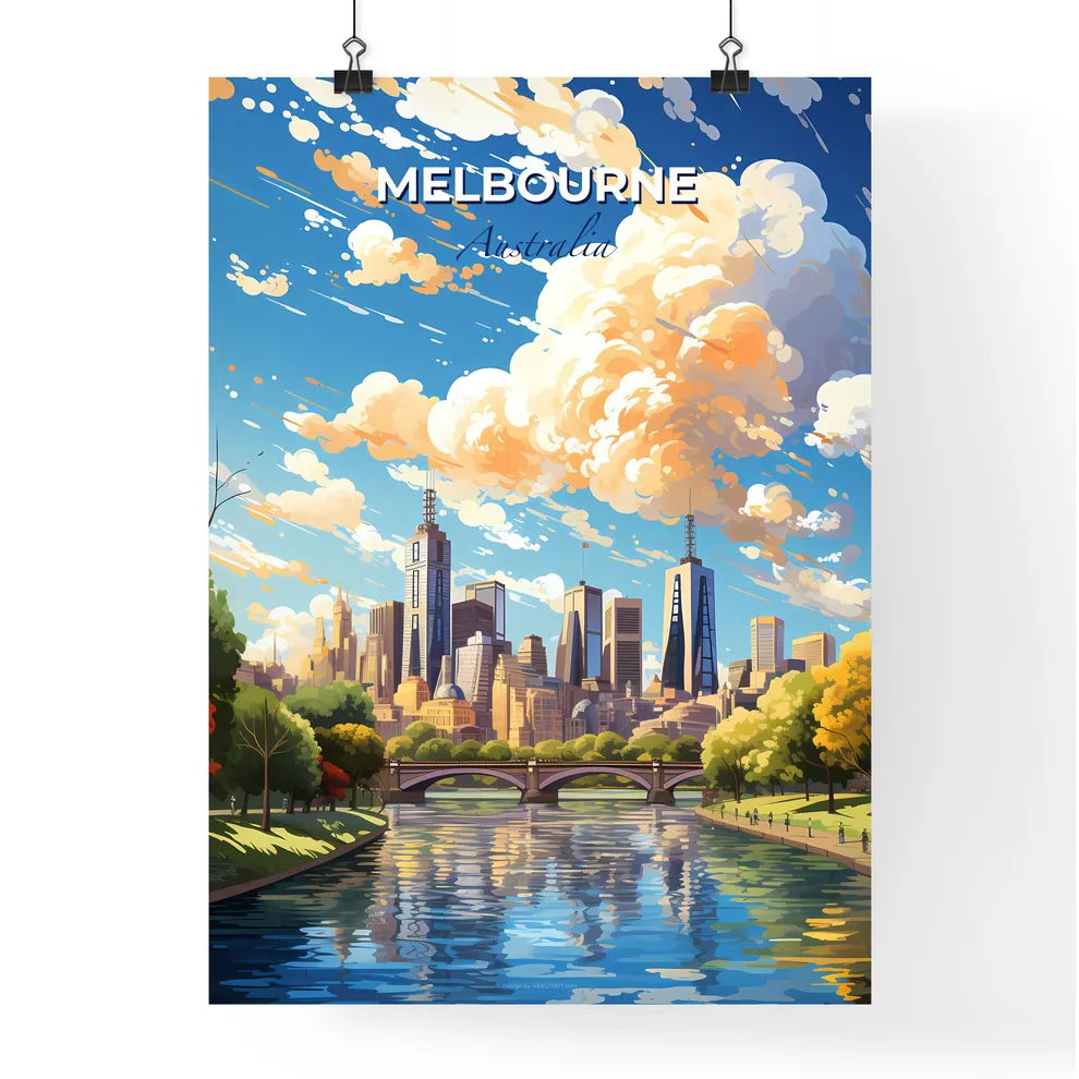 Melbourne Australia Skyline - A River With A Bridge And A City In The Background  - Customizable Travel Gift