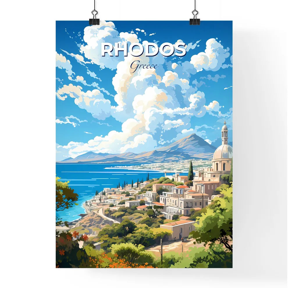 Rhodos Greece Skyline - A Landscape Of A Town By The Water  - Customizable Travel Gift