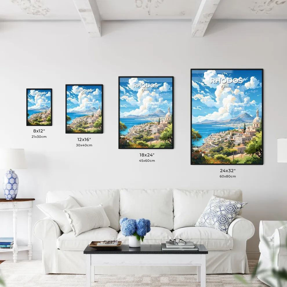 Rhodos Greece Skyline - A Landscape Of A Town By The Water  - Customizable Travel Gift