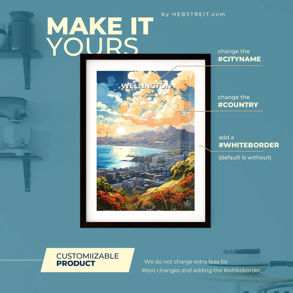 Wellington New Zealand Skyline - A City By The Water  - Customizable Travel Gift