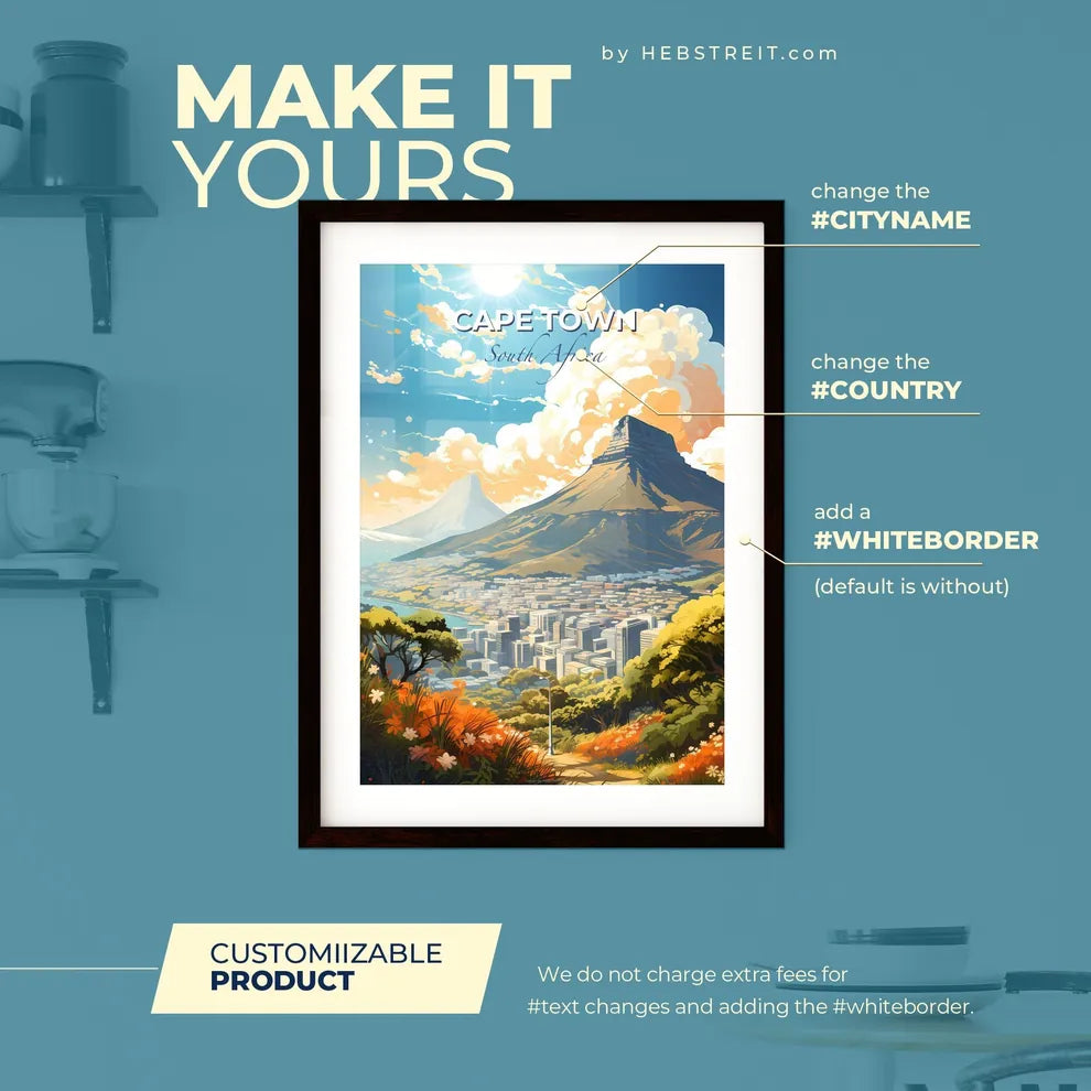 Cape Town South Africa Skyline - A Landscape Of A City And Mountains  - Customizable Travel Gift