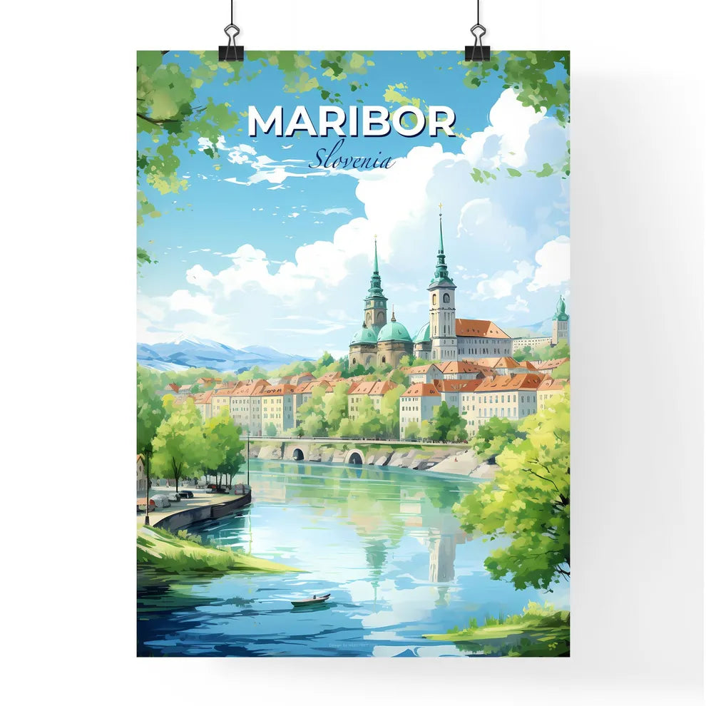 Maribor Slovenia Skyline - A River With Trees And Buildings In The Background  - Customizable Travel Gift