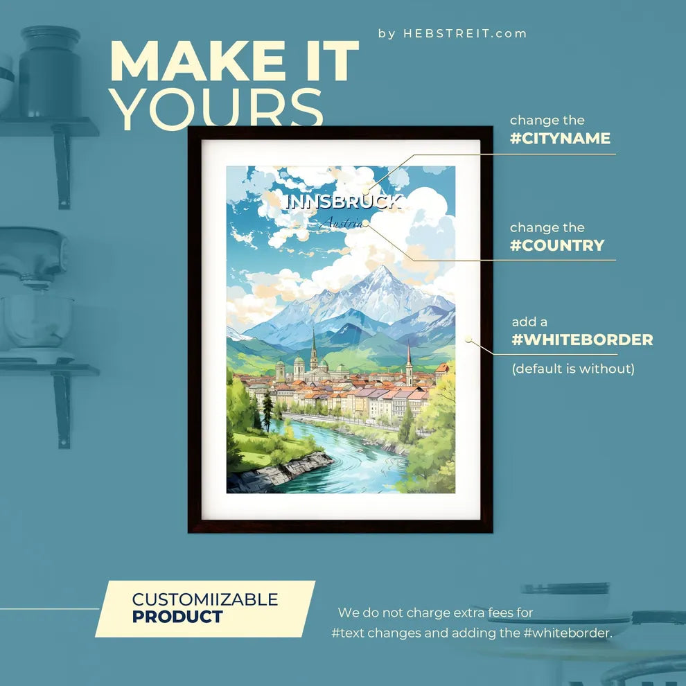 Innsbruck Austria Skyline - A Town With A River Running Through It  - Customizable Travel Gift