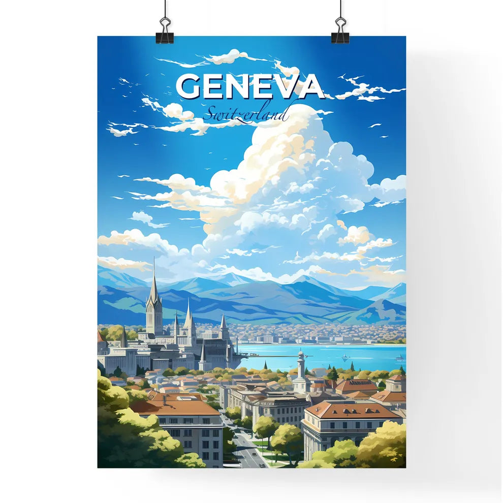 Geneva Switzerland Skyline - A City With A Lake And Mountains  - Customizable Travel Gift