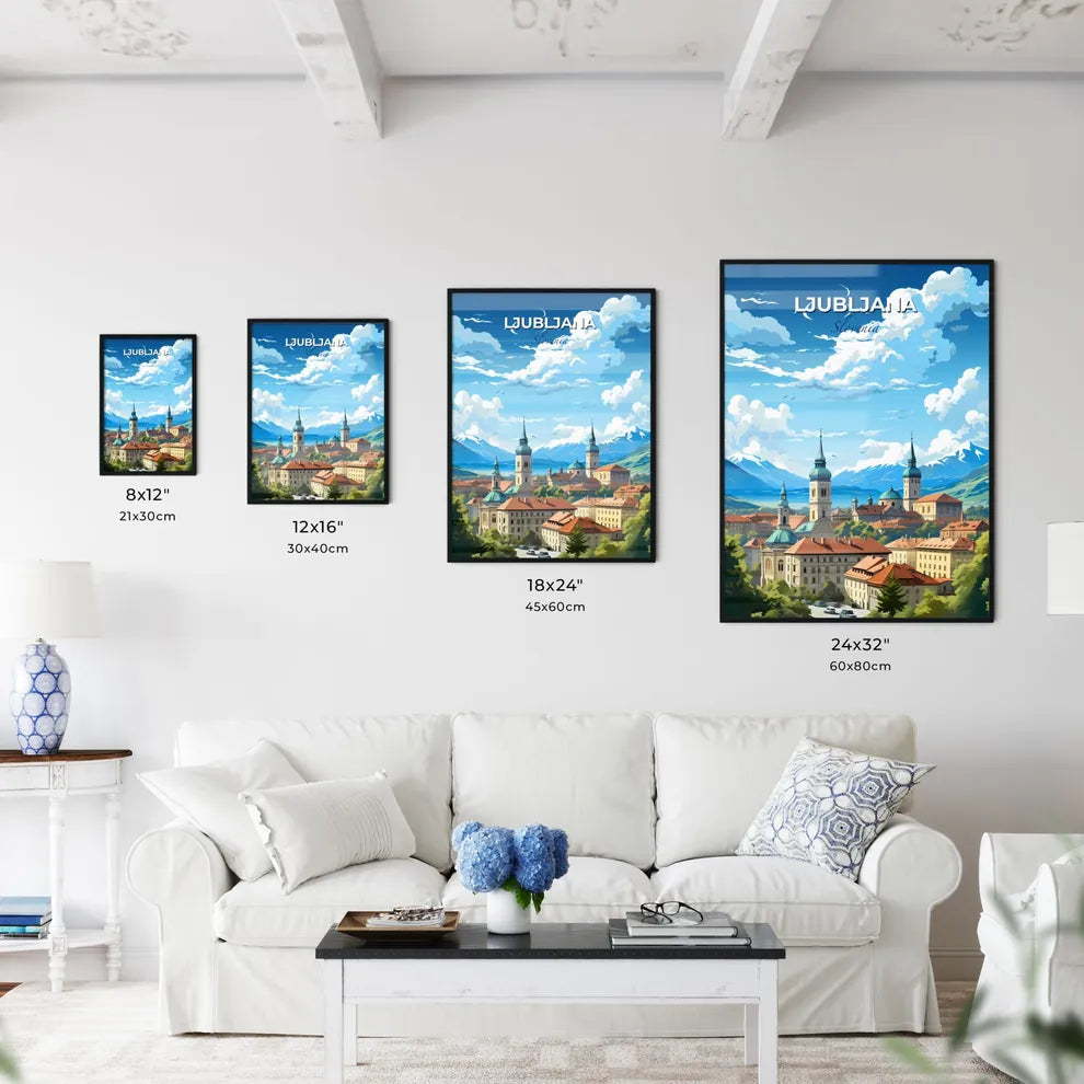 Ljubljana Slovenia Skyline - A City With Many Towers And Mountains In The Background  - Customizable Travel Gift