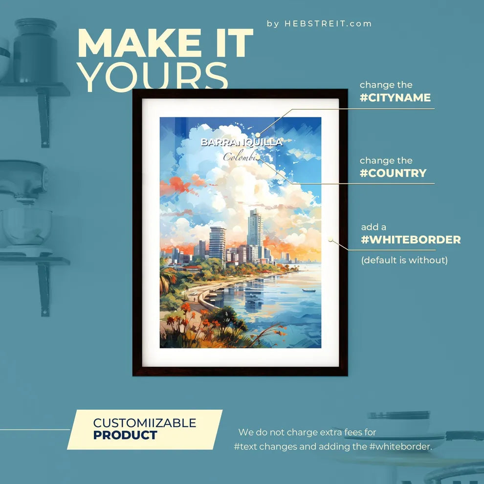Barranquilla Colombia Skyline - A City Next To A Body Of Water  - Customizable Travel Gift
