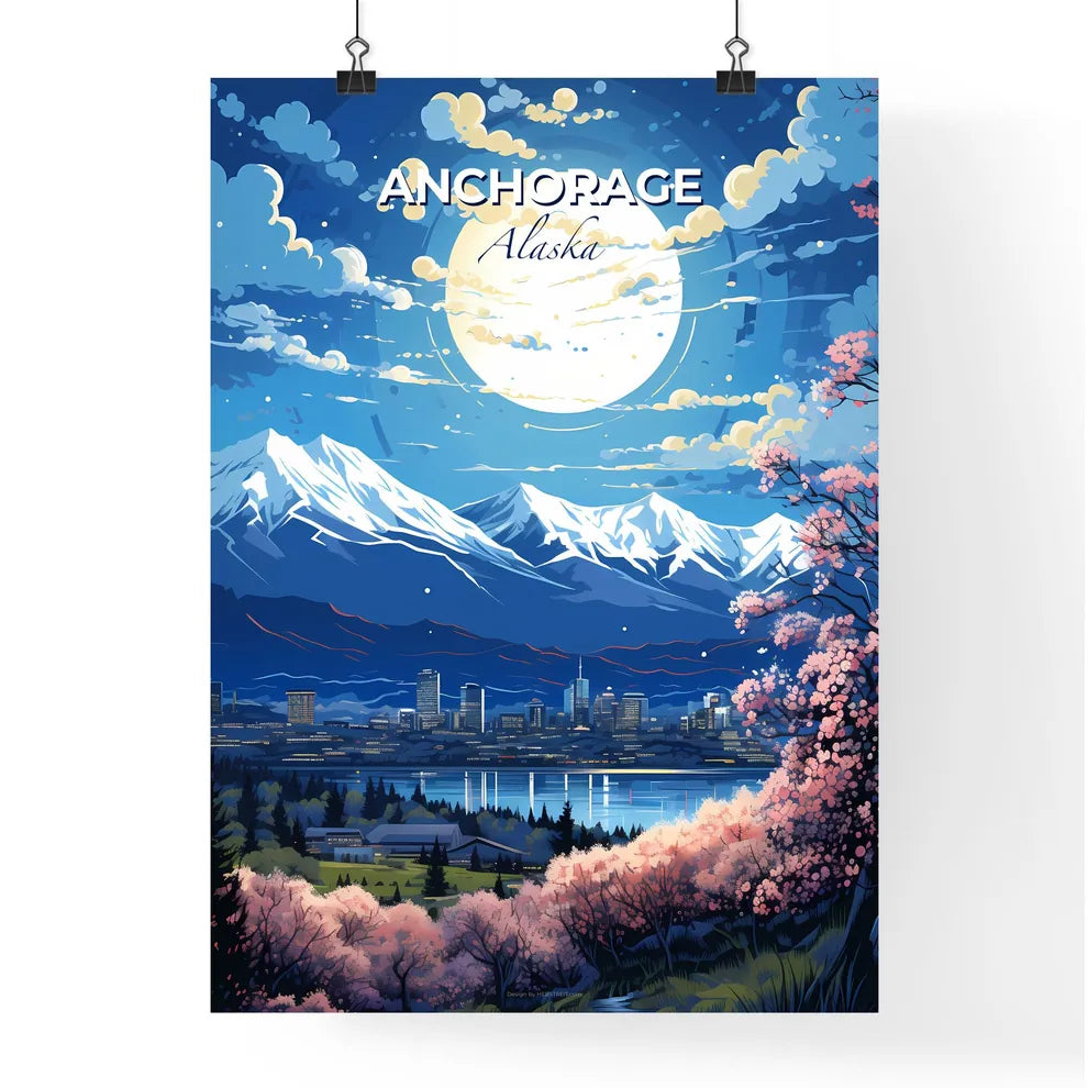 Anchorage Alaska Skyline - A Full Moon Over A City  - Customizable Travel Gift