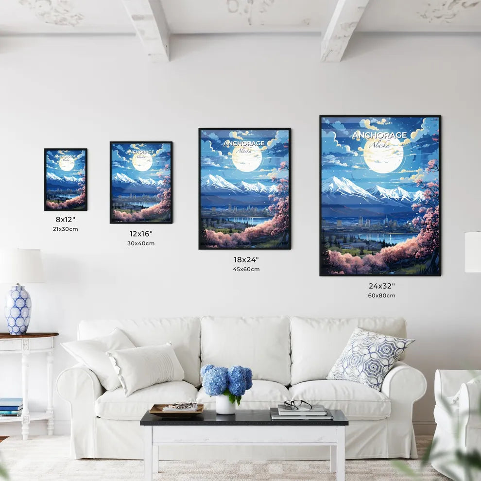 Anchorage Alaska Skyline - A Full Moon Over A City  - Customizable Travel Gift