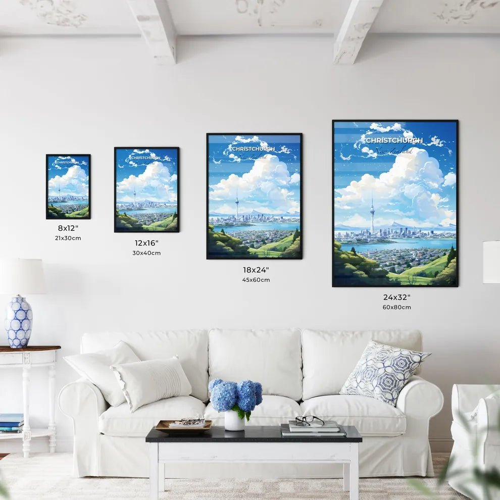 Christchurch New Zealand Skyline - A City Landscape With A Tall Tower And A Body Of Water  - Customizable Travel Gift
