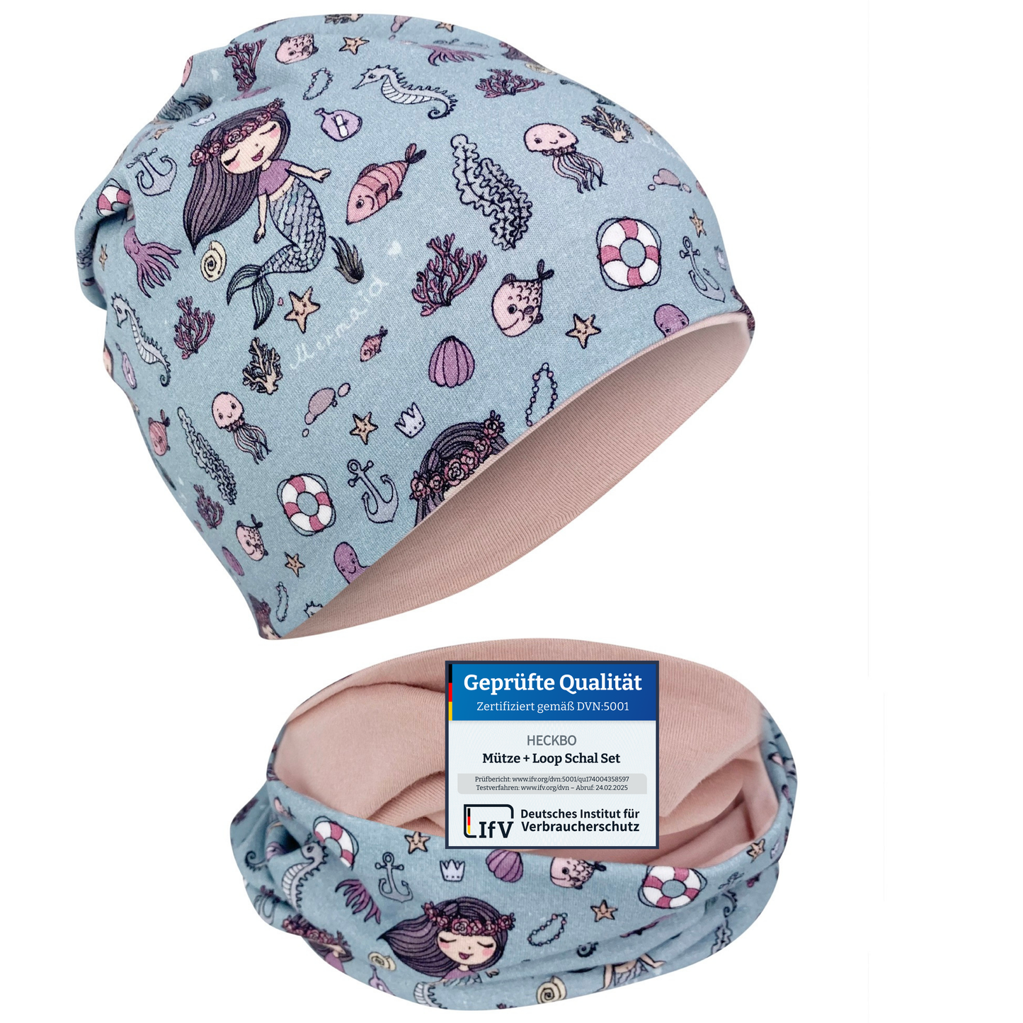 Kinder Beanie Mütze & Loop Set - Meerjungfrau