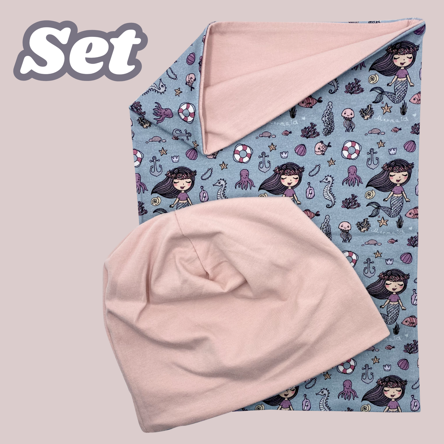 Kinder Beanie Mütze & Loop Set - Meerjungfrau