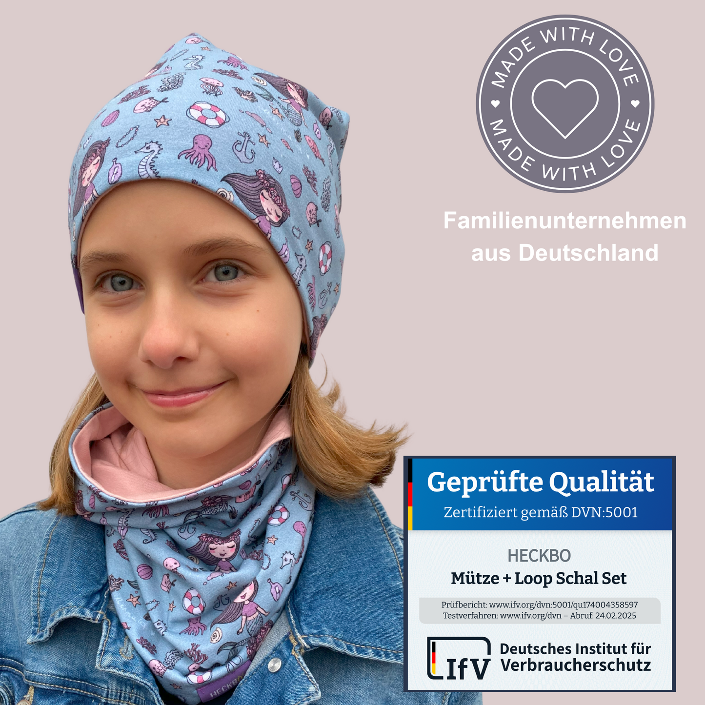 Kinder Beanie Mütze & Loop Set - Meerjungfrau