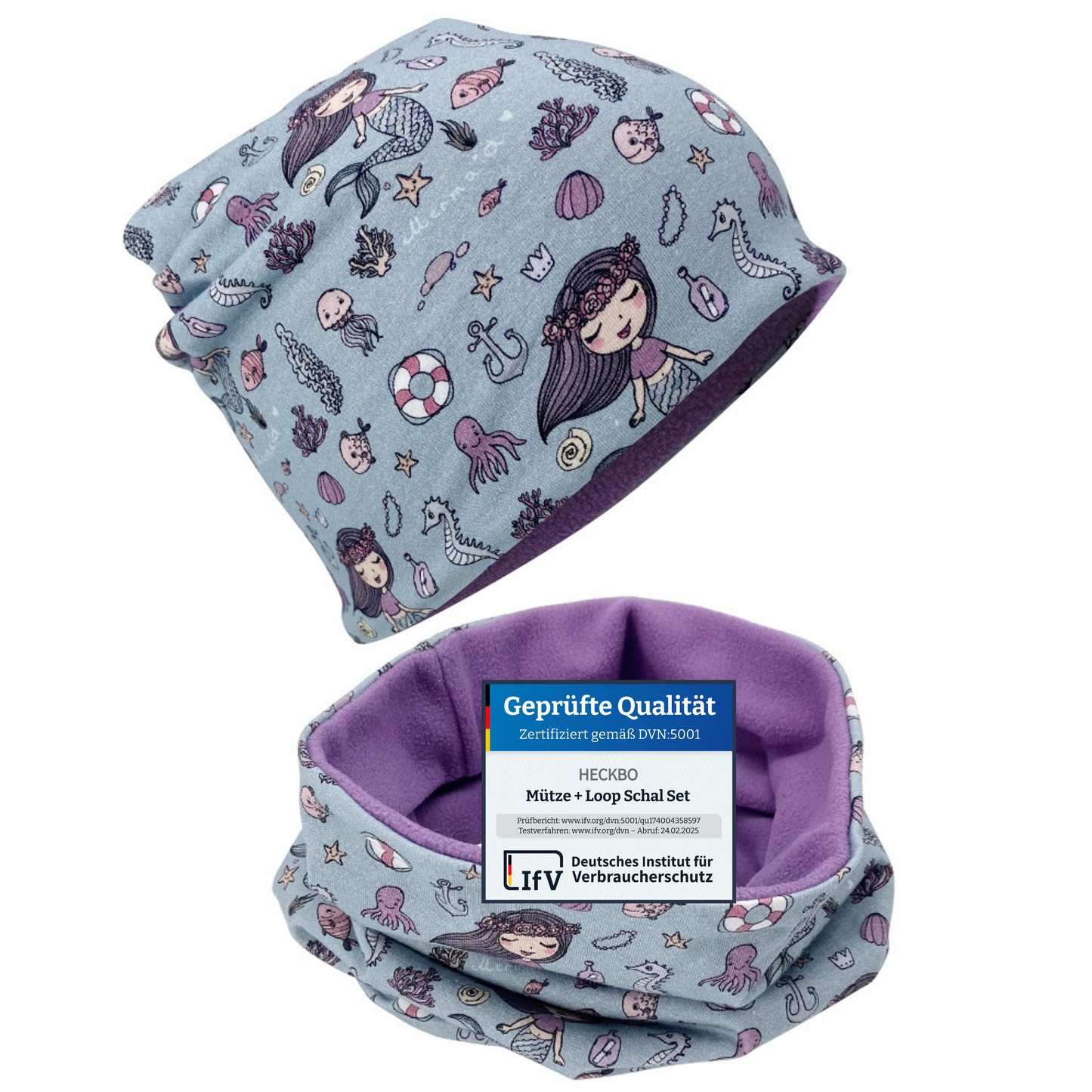 Kinder Beanie Mütze & Loop Set - Meerjungfrau