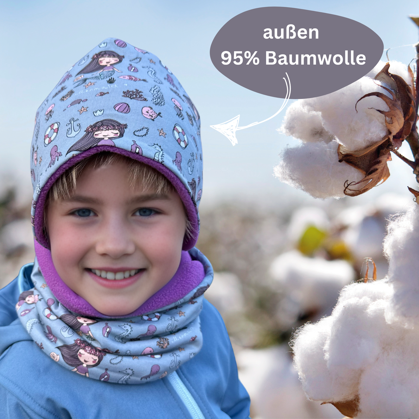 Kinder Beanie Mütze & Loop Set - Meerjungfrau