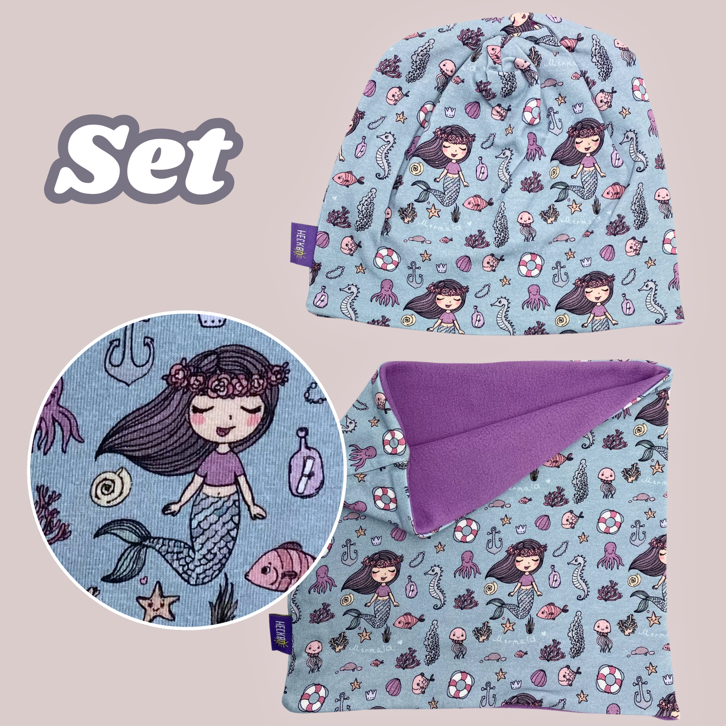 Kinder Beanie Mütze & Loop Set - Meerjungfrau