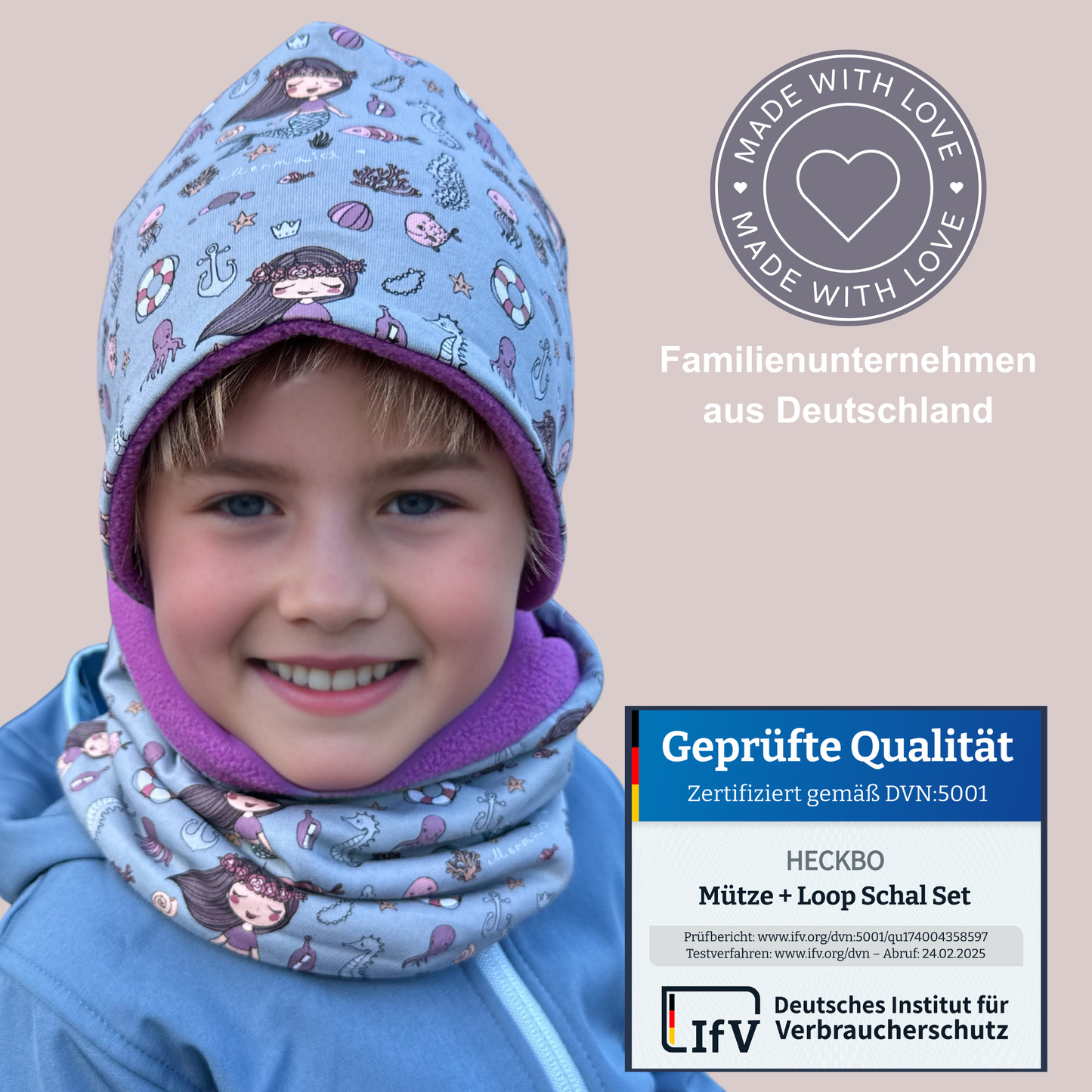 Kinder Beanie Mütze & Loop Set - Meerjungfrau