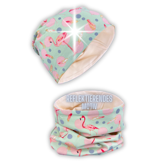 Kinder Reflektor Mütze & Loop - Flamingo