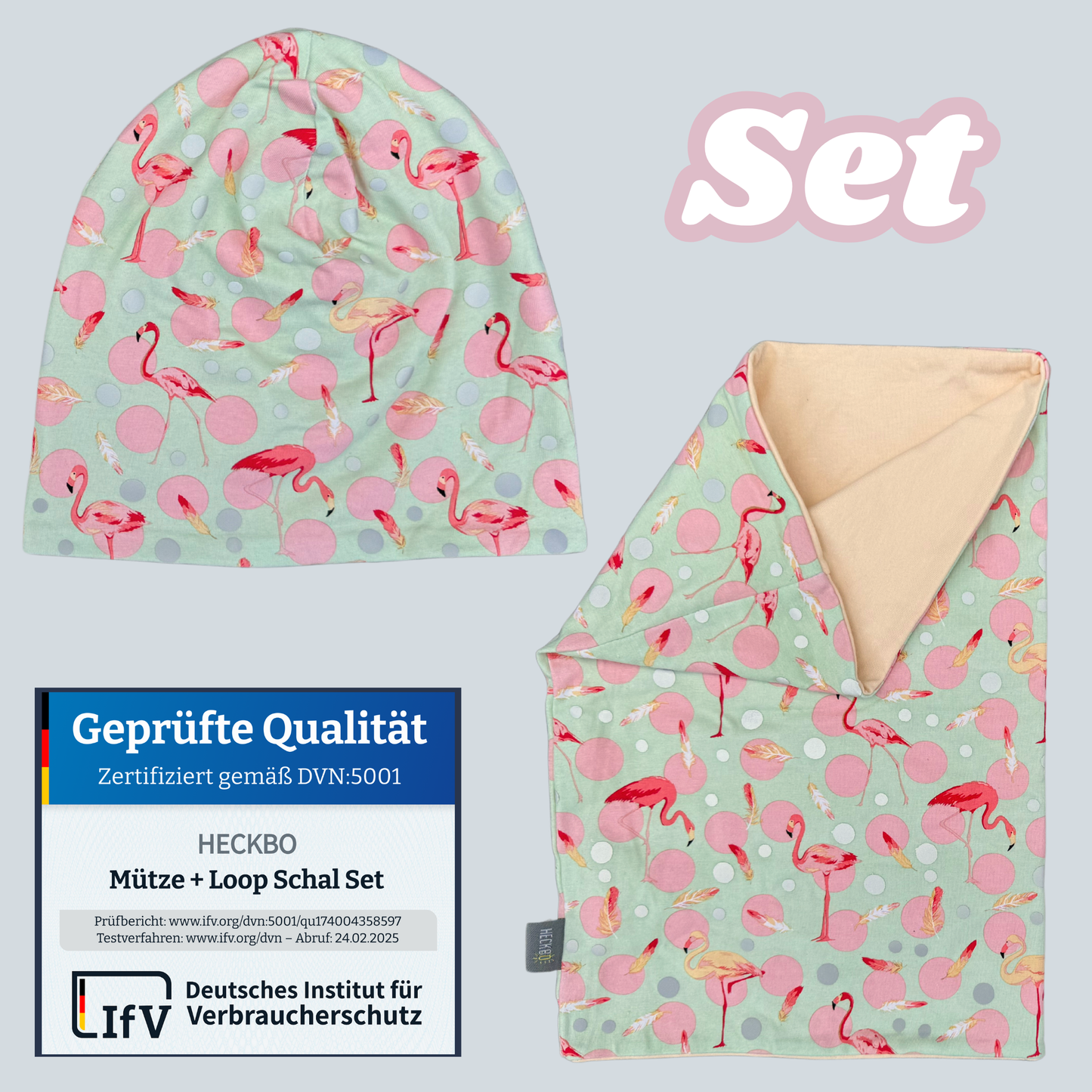 Kinder Reflektor Mütze & Loop - Flamingo