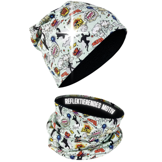 Kinder Reflektor Mütze & Loop - Superheld