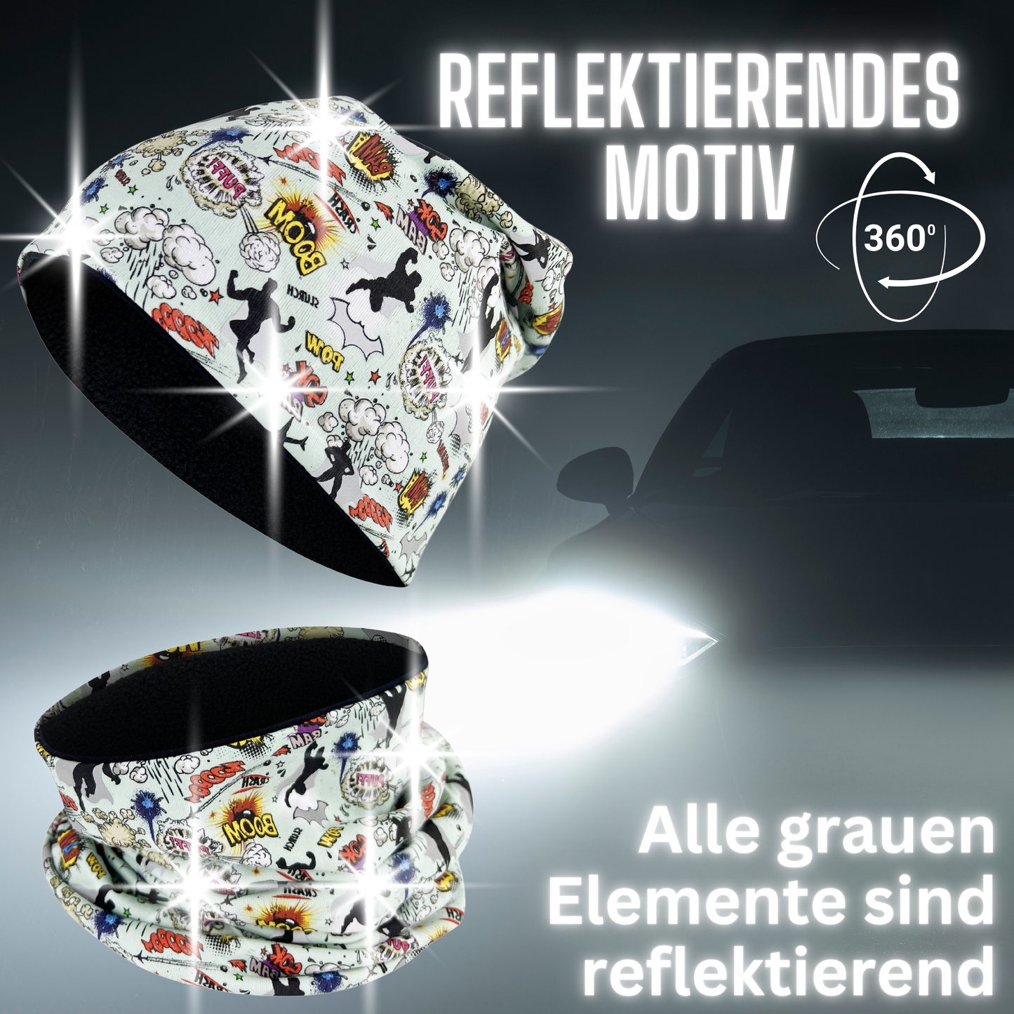 Kinder Reflektor Mütze & Loop - Superheld