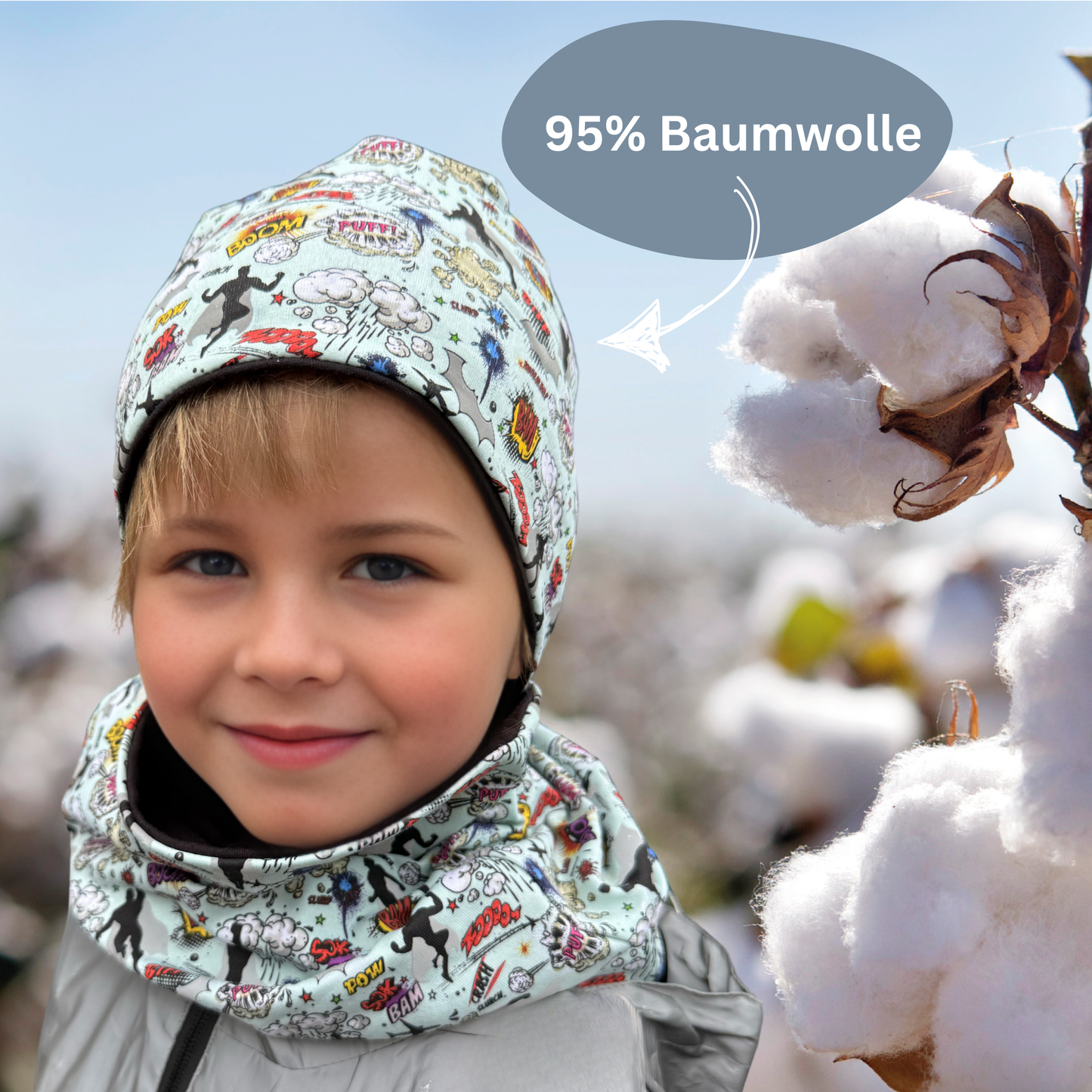 Kinder Reflektor Mütze & Loop - Superheld