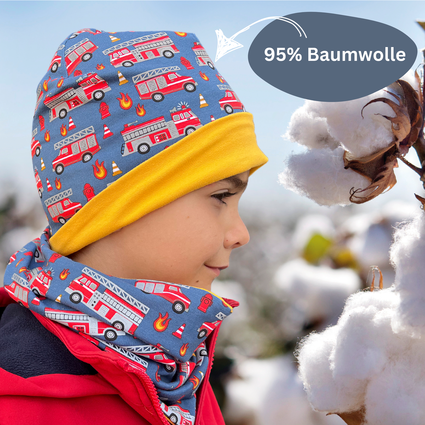 Kinder Reflektor Mütze & Loop - Feuerwehr