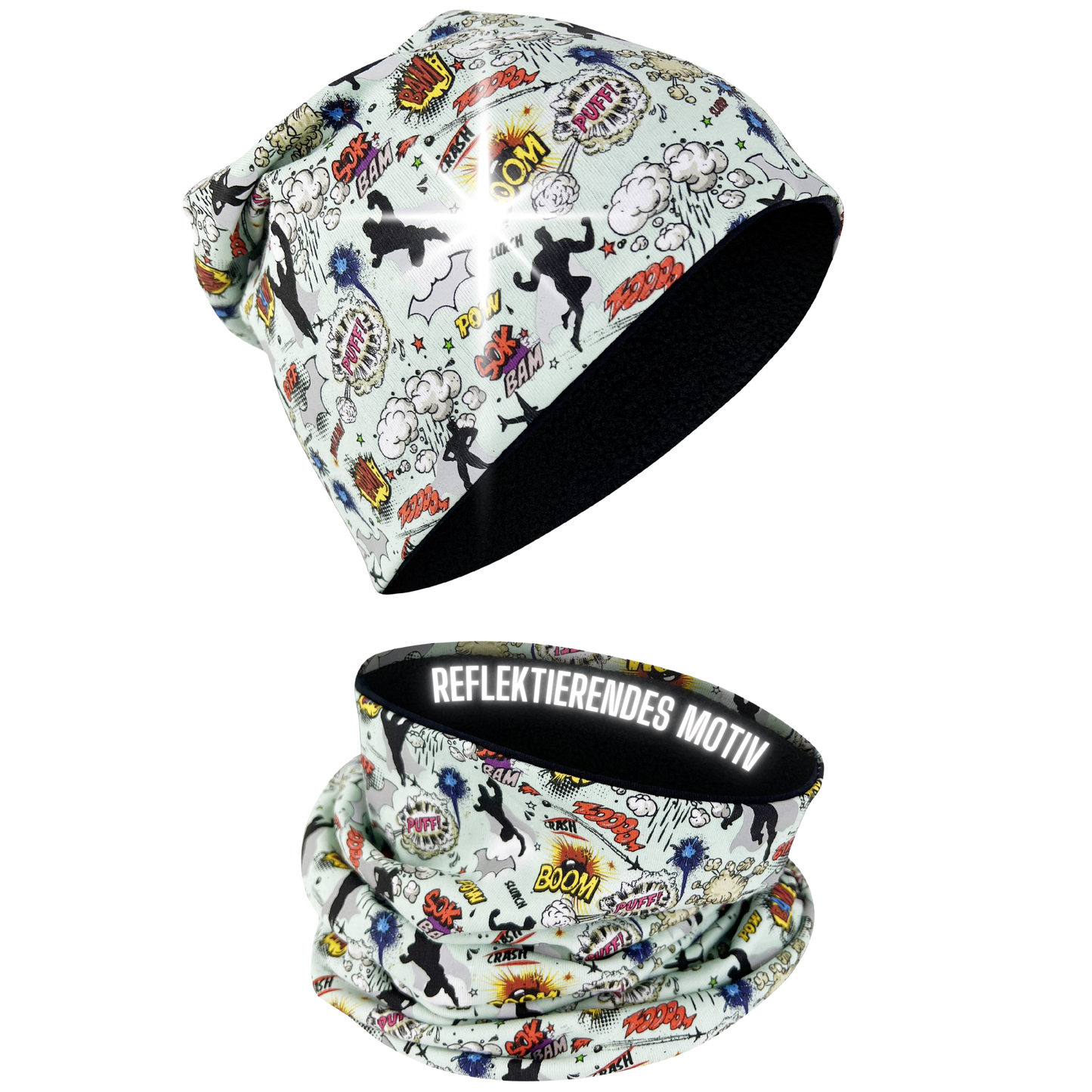 Kinder Reflektor Mütze & Loop - Superheld