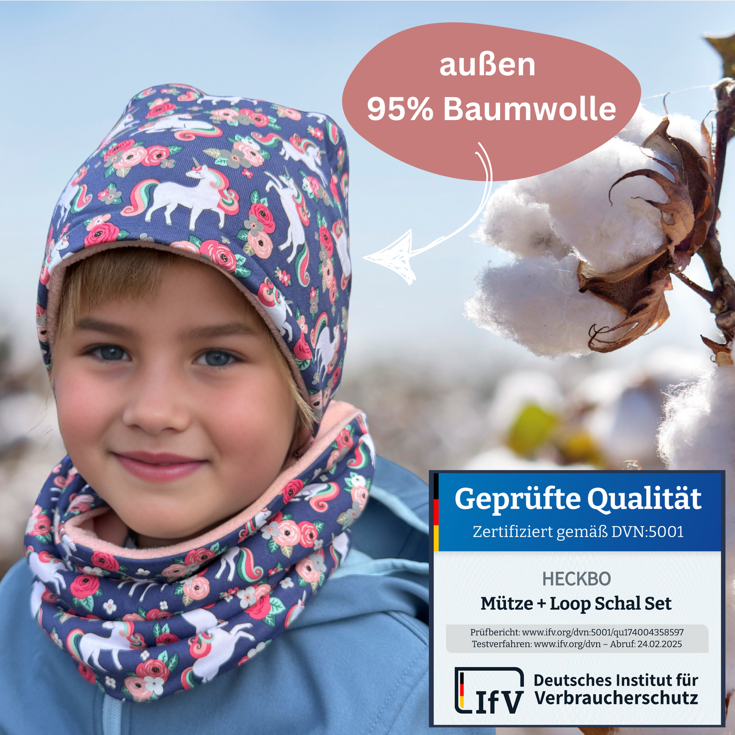 Kinder Reflektor Mütze & Loop - Einhorn