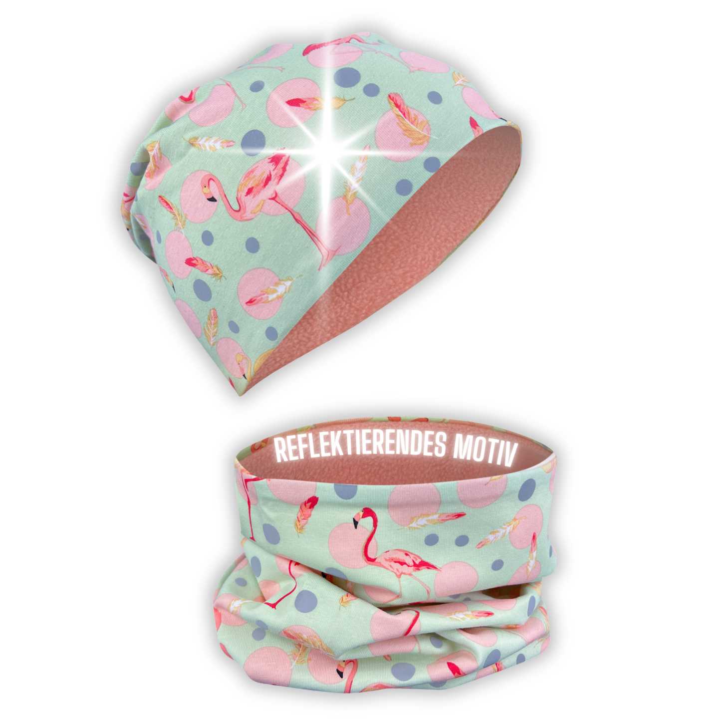 Kinder Reflektor Mütze & Loop - Flamingo