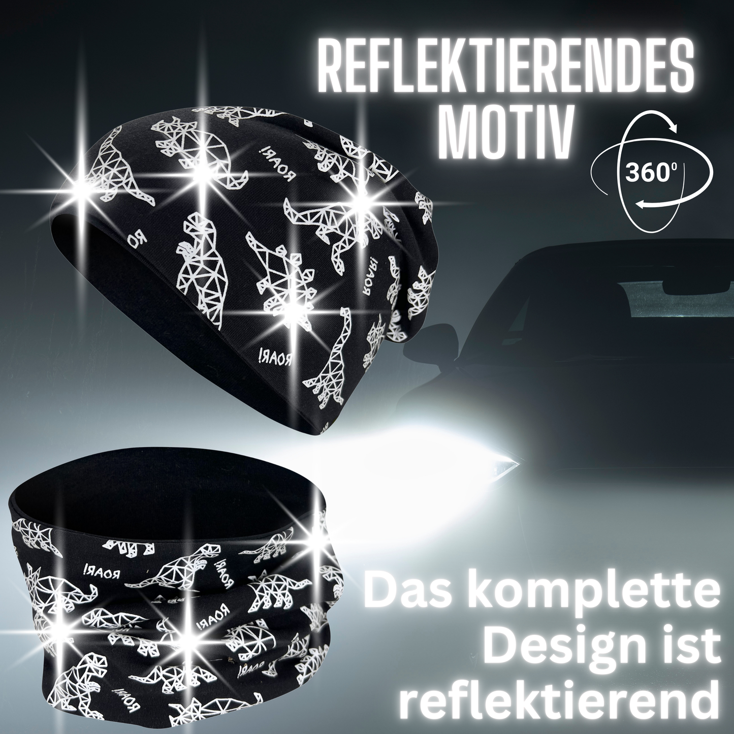 Kinder Reflektor Mütze & Loop Dinosaurier