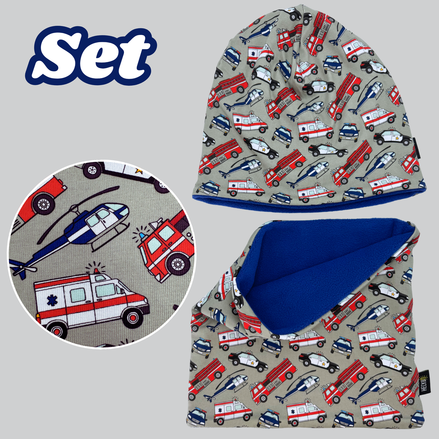 Kinder Beanie Mütze & Loop - Einsatzfahrzeuge