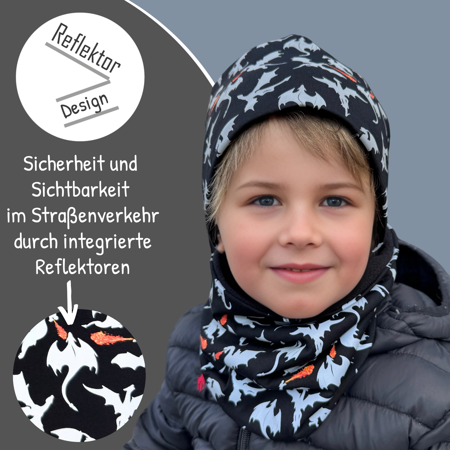 Kinder Reflektor Mütze & Loop Drachen
