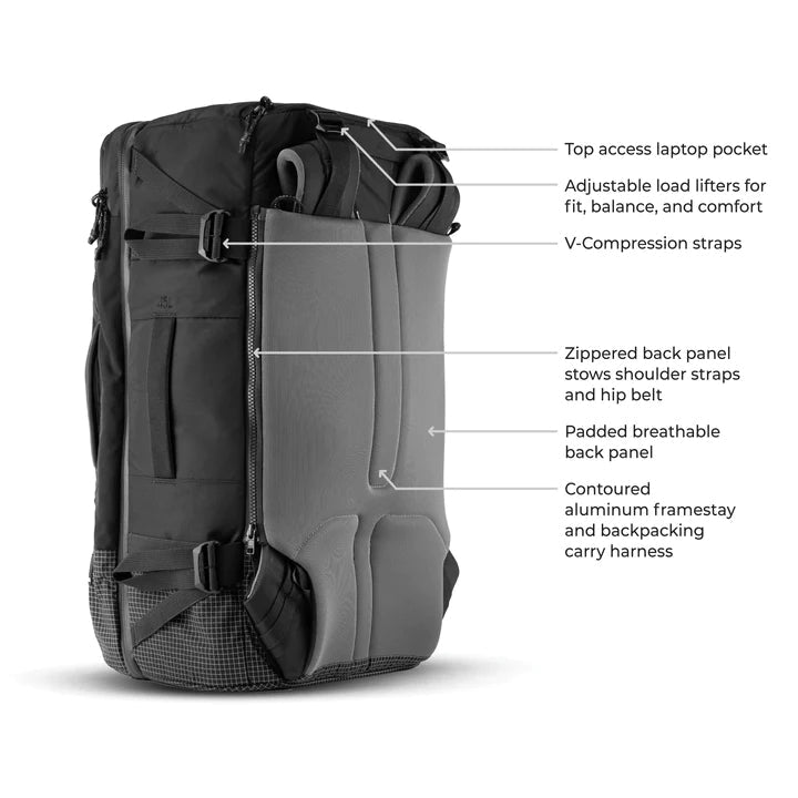 Matador GlobeRider45 Travel Backpack (black) - Handgepäckkonformer Rucksack für Weltreisen (45 liter) von Matador