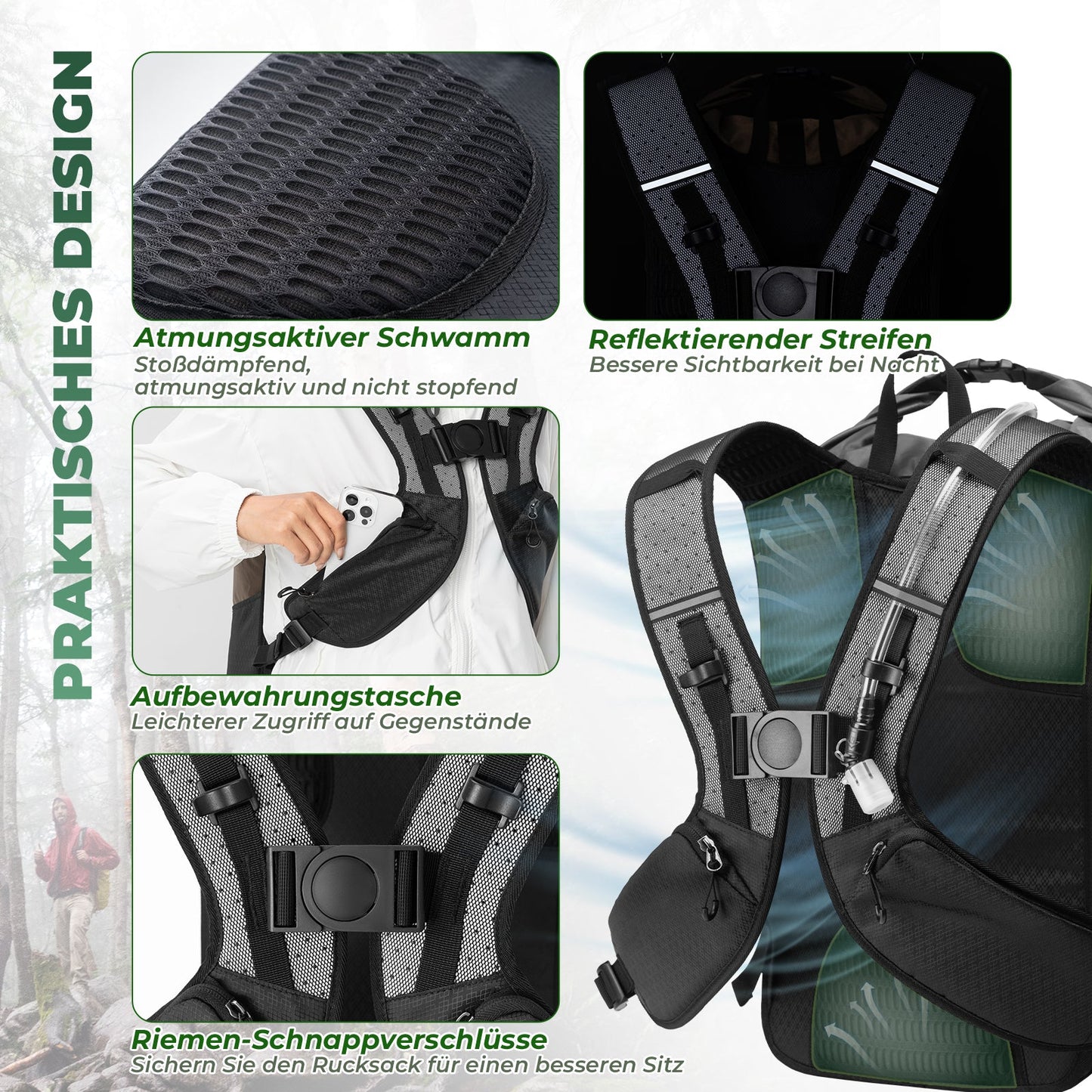 ROCKBROS Wanderrucksack Wasserdicht Split 2 in 1 Rucksack für Fahrrad 24L