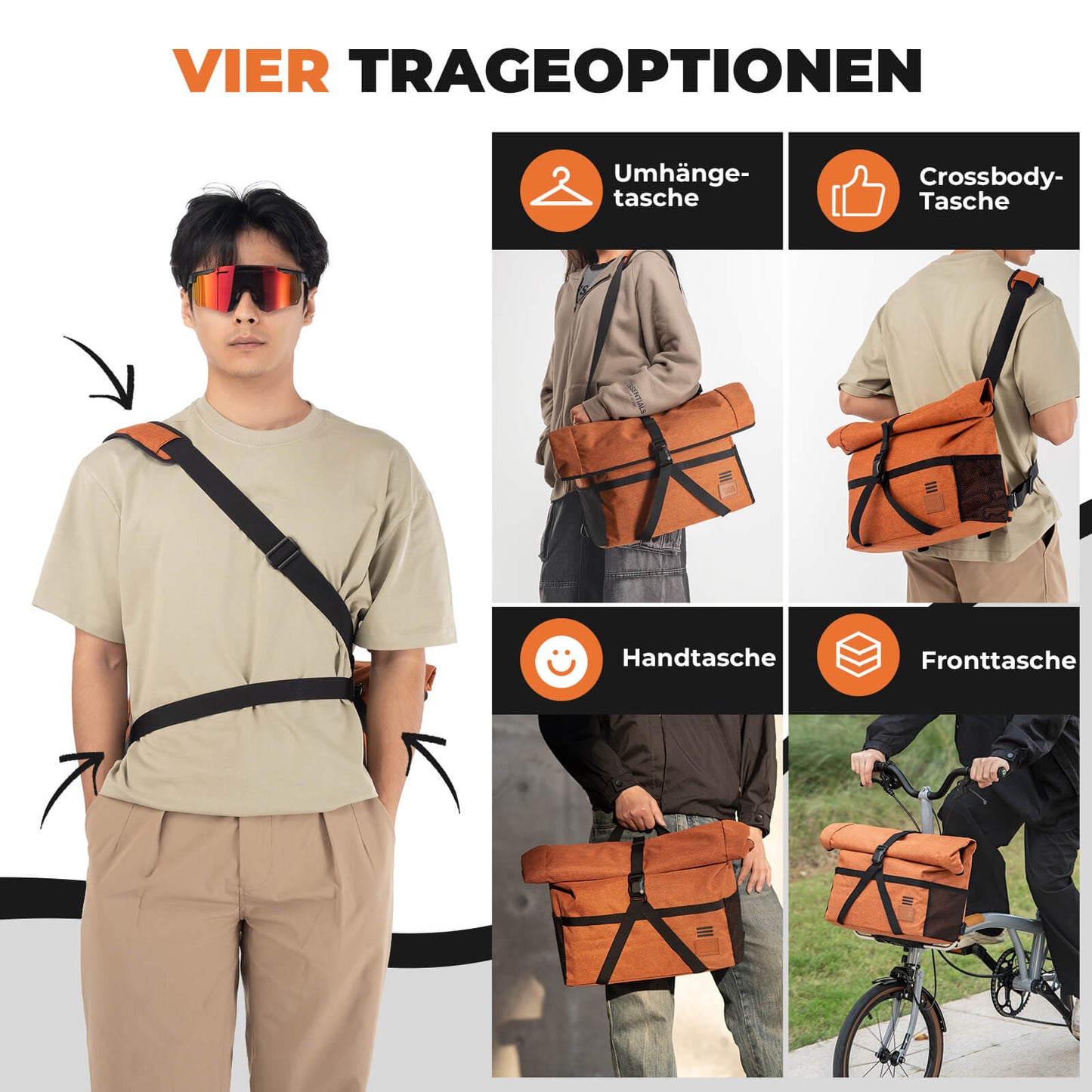 4-in-1 Fahrradtasche für Brompton Magnetverschluss 8-10L