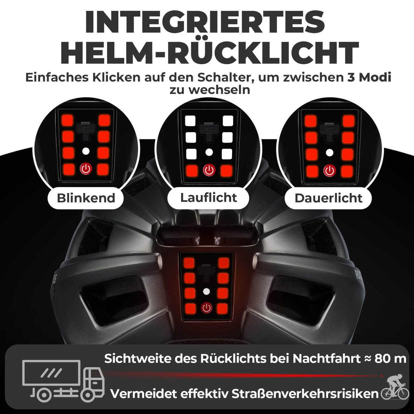 Fahrradhelm mit Rücklicht 55-61cm