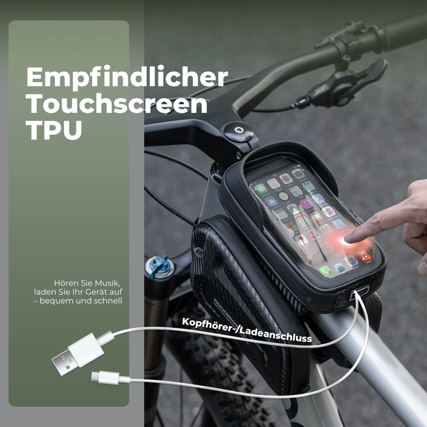 Oberrohrtasche für Smartphone mit Lichtschutz & Seitentaschen