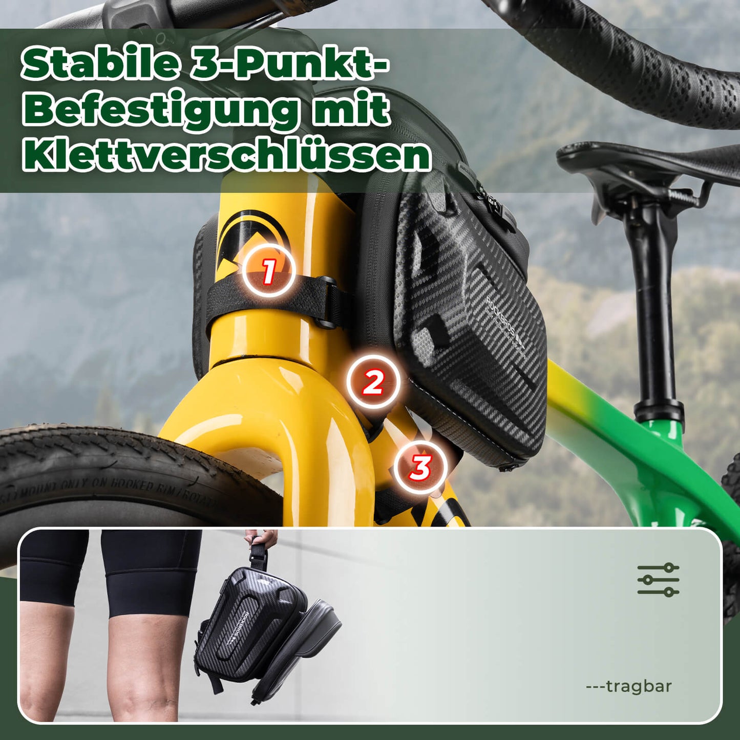 Oberrohrtasche für Smartphone mit Lichtschutz & Seitentaschen