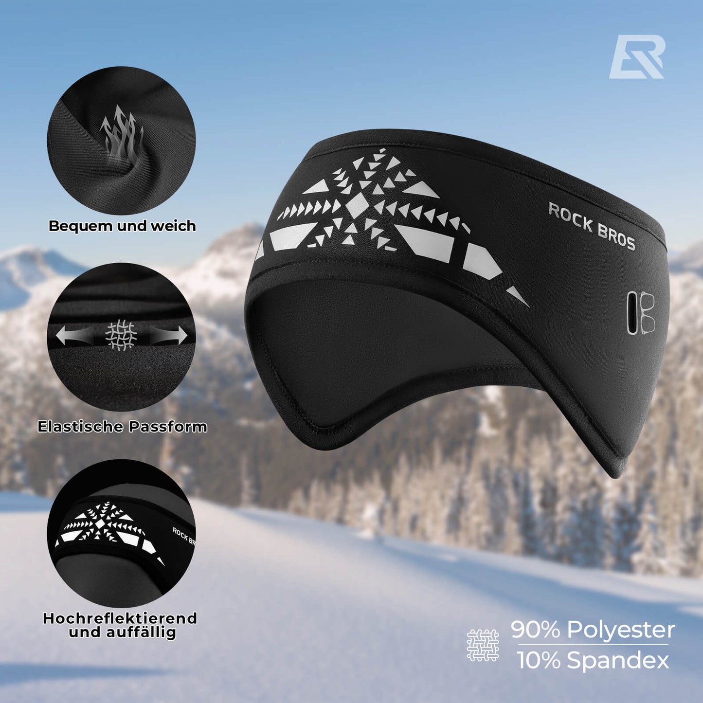 ROCKBROS Elastisches Winter Stirnband mit Klettverschluss Ohrenwärmer Unisex