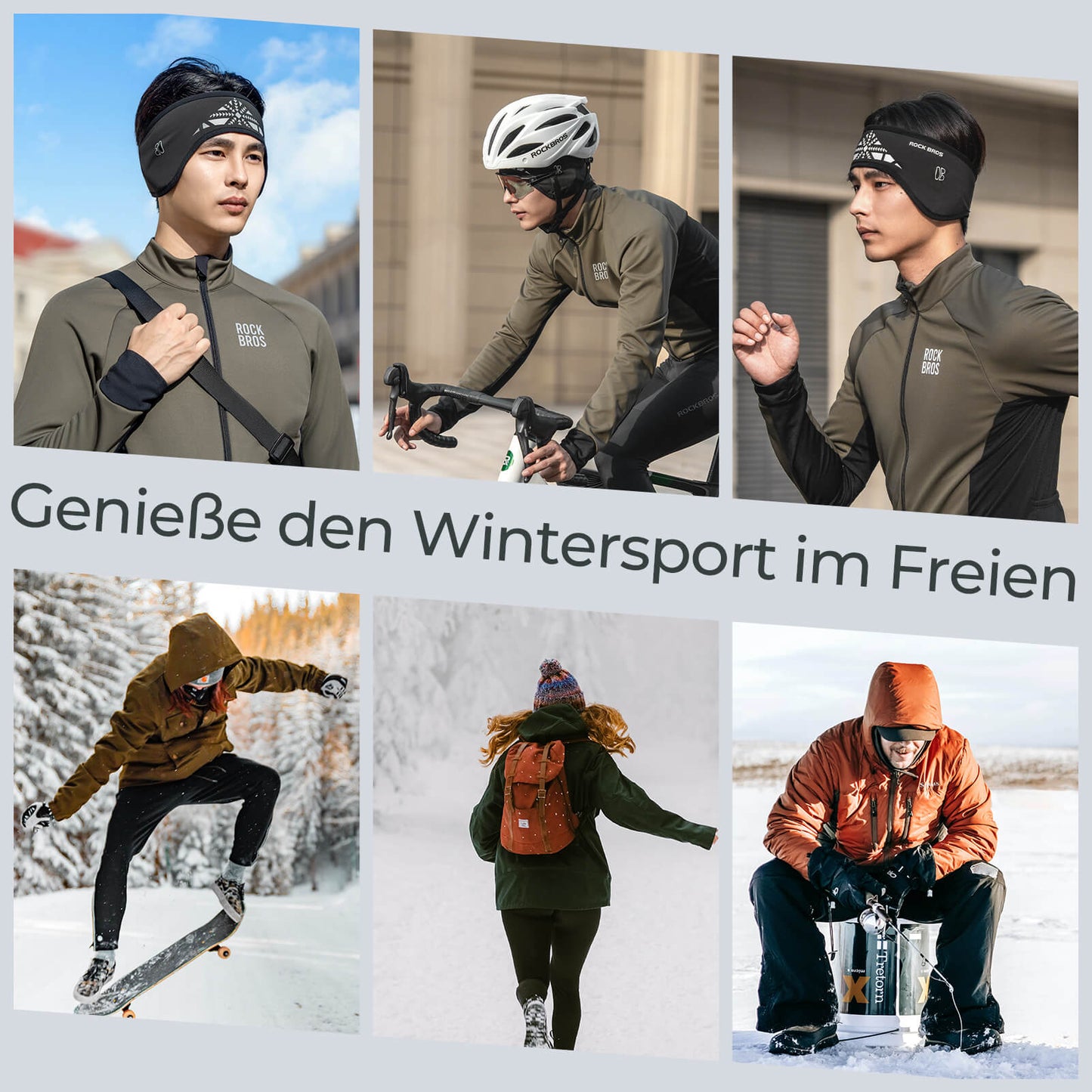 ROCKBROS Elastisches Winter Stirnband mit Klettverschluss Ohrenwärmer Unisex