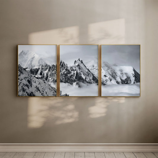Aiguille du Midi – Chamonix, France (triptych – black & white)